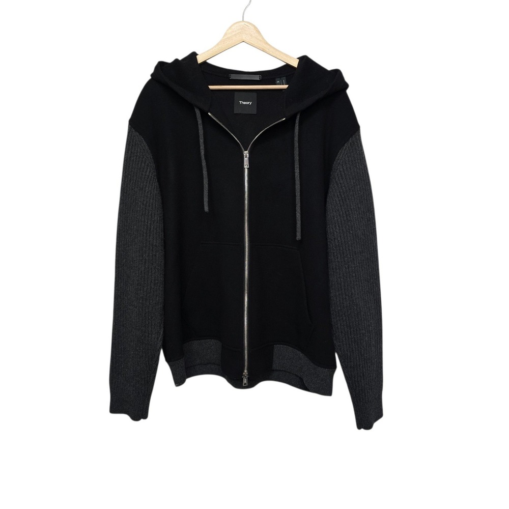 Theory Mens Haskell Luxe New Divide Wool Cashmere Zip Hoodie Black Size XXL